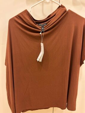 Eileen Fisher Funnel Neck Top in the color Nutmeg, size xl